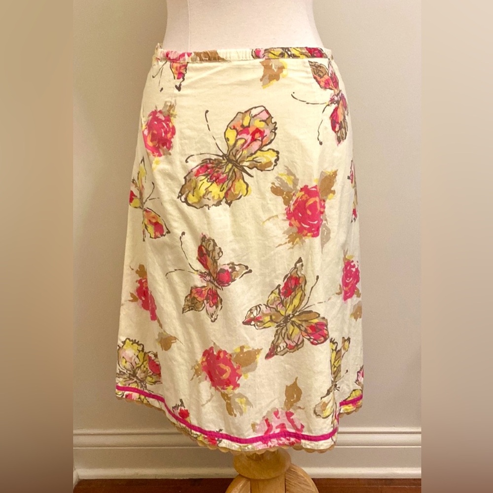 J. Jill Petite Vintage Yellow Pink Floral Butterfly XSP Boho Chic Spring Skirt - Picture 8 of 12